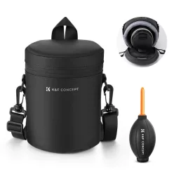   K&F Concept objektív védő tok, M méret, 8x14cm, vállpánt, csepp és porálló zipzár, ráadás pumpa