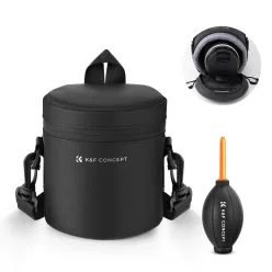   K&F Concept objektív védő tok, S méret, 7x11cm, vállpánt, csepp és porálló zipzár, ráadás pumpa