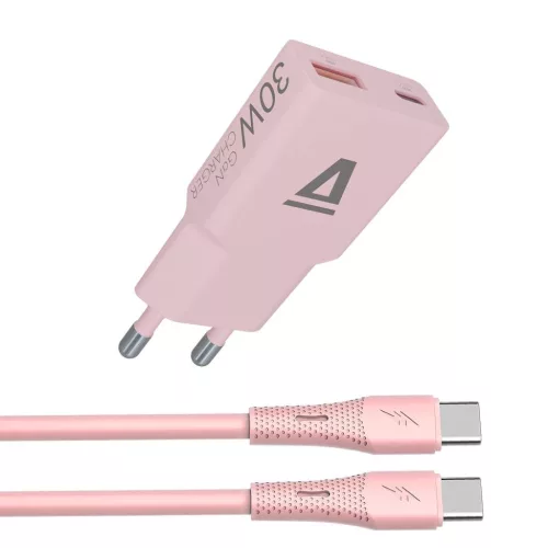 Avax CH6417 GaN charger with USBC-C cable Pink