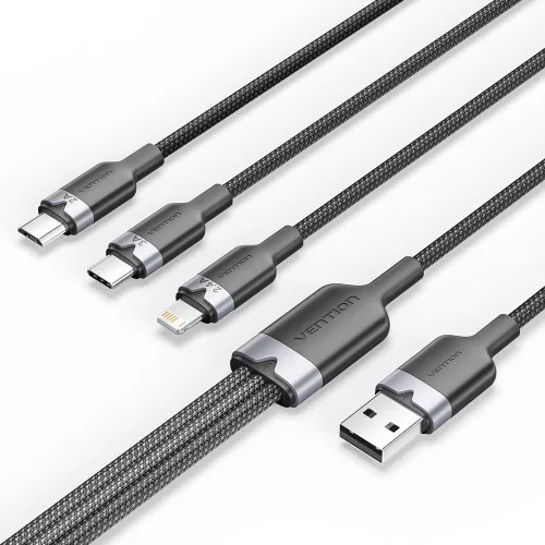 Vention USB 2.0 A to USB-C/Lightning/Micro USB-B Cable 1,5m Black