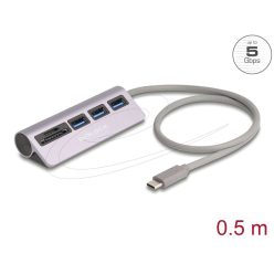   DeLock 3 Port USB 5 Gbps Hub including SD and Micro SD Card Reader with USB Type-C connector Silver