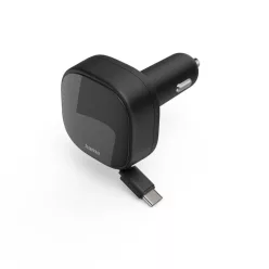   Hama Car Fast Charger 2xUSB-C Retractable Charging Cable PD 30W Black