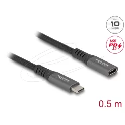   DeLock USB Type-C male to female PD 3.0 100W cable 0,5m Grey Metal
