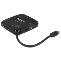 DeLock Micro USB OTG Card Reader + 3 port USB Hub Black
