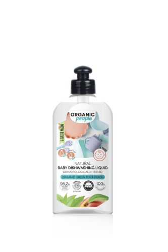 Organic People mosogatószer babaedényekhez bio zöld teával és őszibarackkal 350 ml