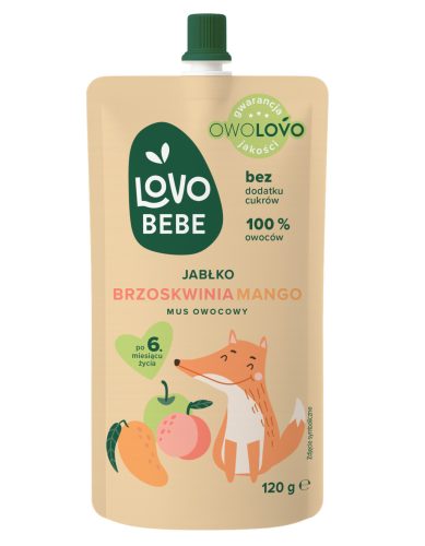 Lovo Bebe gyümölcspüré 6 hónapos kortól alma-őszibarack-mangó 120 g
