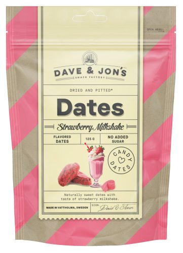 Dave & Jon's dates strawberry milkshake mag nélküli ízesített datolya epres shake ízben, hozzáadott cukor nélkül 125 g