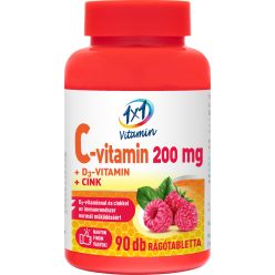 1x1 c-vitamin 200mg d3+cink málnás rágótabletta 90 db