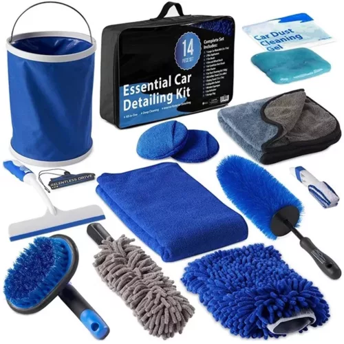 14 részes autó tisztító készlet, külső és belső tisztításhoz, táskával, kék, WOOZE Car Cleaner Set 
