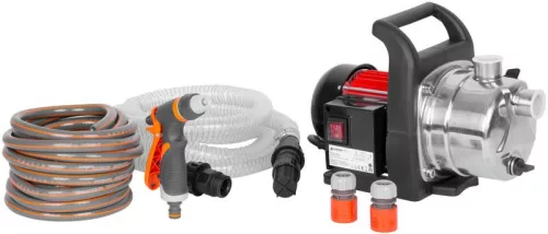 Elektromos kerti szivattyú, Strend Pro Garden MJP1000, szürke/fekete, 1000 W, 1,2 m kábel, maximális emelőmagasság: 44 m, 57 l/perc, tiszta és klóros vízhez, komplett készlet tömlőkkel és fúvókával
