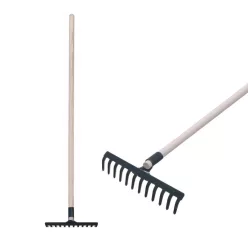   Kerti gereblye, Strend Pro Garden, fekete, 12 fogú, acél fej, fa nyél, 160 cm nyél