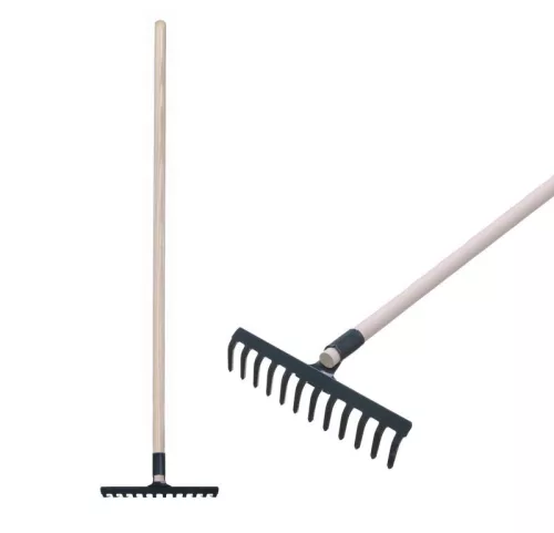 Kerti gereblye, Strend Pro Garden, fekete, 12 fogú, acél fej, fa nyél, 160 cm nyél