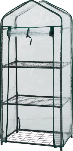 Palántanevelő, Strend Pro Garden, 59,8 × 39 × 126 cm, kerti fóliasátor kivitelű, 3 polcos, kompakt, helytakarékos