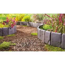   Kerti szegély, Strend Pro Garden, szürke, 25 x 23 cm, összekapcsolható, 250 cm hossz, UV-álló műanyag, kőhatású, 10 panel/csomag