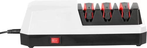 Elektromos késélező, MagicHome, fehér, konyhai késekhez, 3 az 1-ben, 24,2 × 11,2 × 8,1 cm, háromfokozatú, mágneses forgácsgyűjtő, 230 V, 20 W