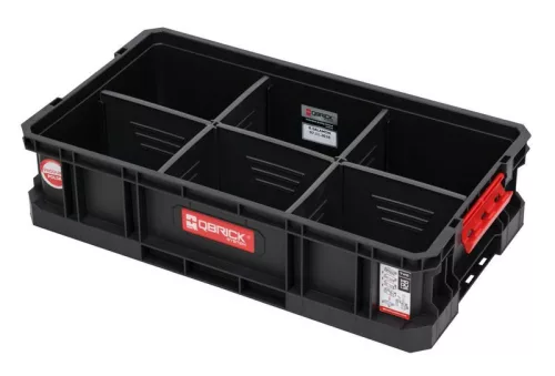 Szerszámosdoboz, Qbrick Patrol System Two Box 100 Flex, 53 × 29,5 × 13 cm, fekete, 14,3 l, moduláris, 5 állítható válaszfallal, strapabíró