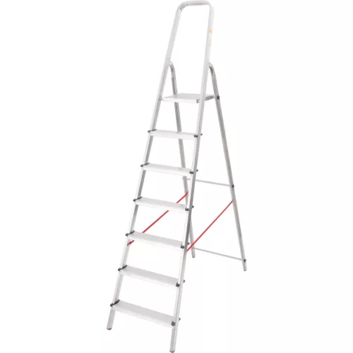 Festőlétra, StrendPro D7, 7 fokos, alumínium, 140 cm, ezüst, összecsukható, csúszásmentes kivitel