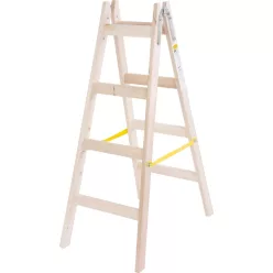   Kétrészes létra, Strend Pro, 2 x 4 fokos, fa, 130 cm, 150 kg teherbírás, kétoldalas kivitel, vödörtartó kampóval, horganyzott fém részek