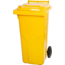   Műanyag hulladéktároló, szelektív kültéri kuka, Extra erős, UV-álló, kerékkel, nyitható tetővel - 120 l sárga
