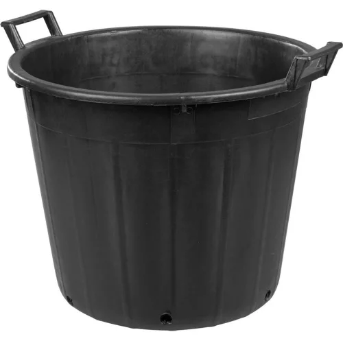 Műanyag virágcserép, Ics P134075, fekete, átmérő: 75 cm, magasság: 52 cm, perforált alj, 155 l, kerek, 2 fogantyúval
