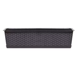   Rattan virágláda, Prosperplast Ratolla Case P 700, barna, 68,5 x 17,3 cm, magasság: 15 cm, alátéttel, 13 l, rattan hatású