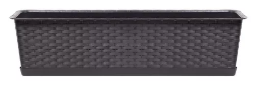 Rattan virágláda, Prosperplast Ratolla Case P 700, barna, 68,5 x 17,3 cm, magasság: 15 cm, alátéttel, 13 l, rattan hatású