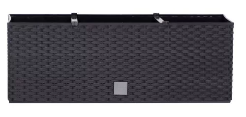 Rattan virágláda, Prosperplast Ratolla Case 500, antracit, 49,2 x 17,2 cm, magasság: 17,4 cm, CWS öntözőrendszerrel, 12 l, rattan hatású