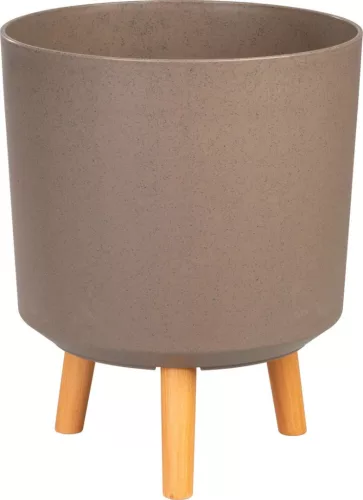 Műanyag virágcserép, Strend Pro Garden, kávépor, átmérő: 30 cm, magasság: 37 cm, fa lábakkal, 15,5 l, kerek