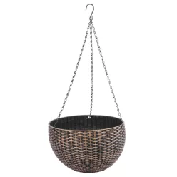   Függő virágcserép, Strend Pro Garden Modern, arany, átmérő: 26 cm, magasság: 16 cm, lánccal és akasztóval, rattan hatású, kerek