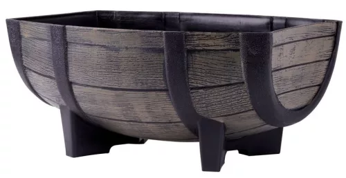 Műanyag virágláda, Strend Pro Garden Woodeff, barna, 41 x 29 cm, magasság: 19 cm, hordó formájú, 11 l, fahatású