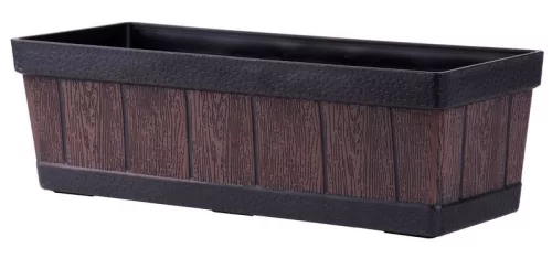 Műanyag virágláda, Strend Pro Garden Woodeff, sötétbarna, 47 x 15 cm, magasság: 17 cm, faerezetes mintázat, 9 l, fahatású