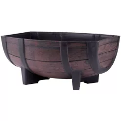   Műanyag virágláda, Strend Pro Garden Woodeff, sötétbarna, 41 x 29 cm, magasság: 19 cm, hordó formájú, 11 l, fahatású