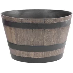   Műanyag virágcserép, Strend Pro Garden Woodeff, világosbarna, átmérő: 52 cm, magasság: 32 cm, hordó formájú, 45 l, fahatású, kerek