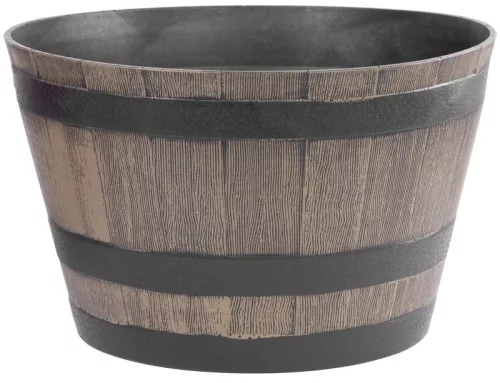 Műanyag virágcserép, Strend Pro Garden Woodeff, világosbarna, átmérő: 52 cm, magasság: 32 cm, hordó formájú, 45 l, fahatású, kerek