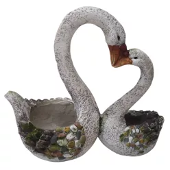   Kerti dekoráció, MagicHome Gecco, hattyúpár, fehér, 49 x 23 x 45 cm, magnézia, egyben virágtartó is (TC8090643)