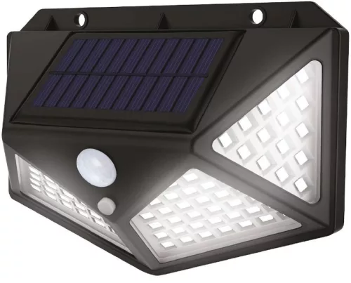 Napelemes fali lámpa, Strend Pro Garden SL6251, fekete, 13 x 5 x 9,5 cm, 100 LED, 200 lm, mozgásérzékelős, hidegfehér fény