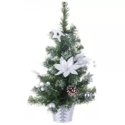  MagicHome műfenyő, feldíszített, ezüst, virág, 50 cm