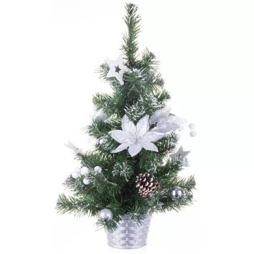  MagicHome műfenyő, feldíszített, ezüst, virág, 50 cm