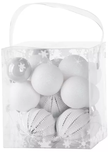 MagicHome karácsonyi gömbök, 31 db, fehér-ezüst, mix, karácsonyfára, 3-6 cm
