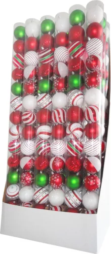 MagicHome karácsonyi gömbök, 14 db, piros-fehér, díszített, karácsonyfára, 8 cm