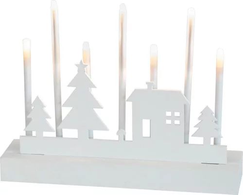 karácsonyi dekoráció, gyertyatartó, 8 db melegfehér LED, MDF, 2 db AA elemmel működő, 24 x 5, 5 x 18 cm, beltéri (TC8091778)