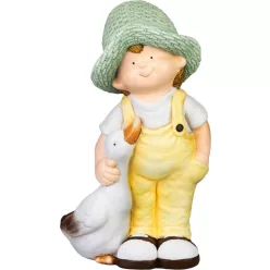   Kerti dekoráció, MagicHome, kisfiú libával, sárga, 15,5 × 25,5 × 44,5 cm, kerámia