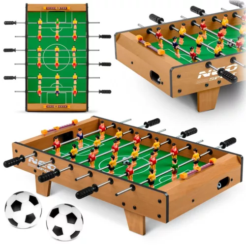 Csocsóasztal, Neo-Sport NS-436, zöld, 51 x 29,5 x 12 cm, hordozható, 18 játékos, 2 labda, 6 krómozott rúd, csúszásgátló fogantyúk, kézi számláló