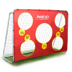   Futballkapu, Neo-Sport, 215 x 153 x 76 cm, PE háló, fém váz, időjárásálló, célzó ponyvával, rögzítővel, szerszám nélkül szerelhető