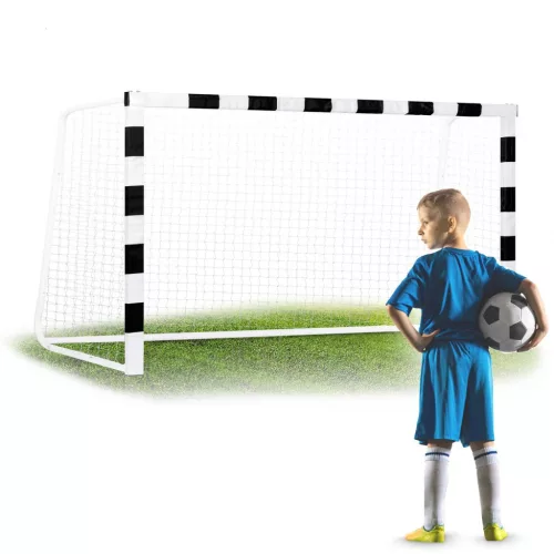 Futballkapu, Neo-Sport NS-460, 300 x 160 x 90 cm, fekete-fehér, fehér PE háló, fém váz, időjárásálló, keretvédő fedéllel, szerszám nélkül összeszerelhető