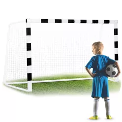   Futballkapu, Neo-Sport NS-465, 300 x 200 x 120 cm, fekete-fehér, fehér PE háló, fém váz, időjárásálló, keretvédő fedéllel, szerszám nélkül összeszerelhető