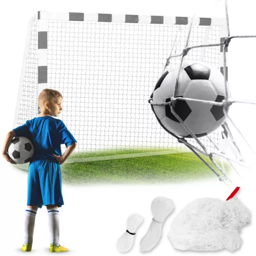 Futballkapu háló, Neo-Sport, 180 x 120 x 60 cm, PE, strapabíró, nagy ütésállóság, rögzítő kötelekkel, könnyen szerelhető