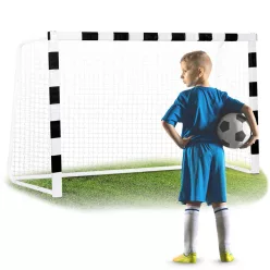   Futballkapu, Neo-Sport NS-465, 300 x 200 x 90 cm, fekete-fehér, fehér PE háló, fém váz, időjárásálló, keretvédő fedéllel, szerszám nélkül összeszerelhető