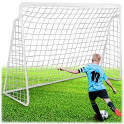   Futballkapu, Neo-Sport NS-496, 300 x 200 x 90 cm, fehér keret, fehér PE háló, fém váz, időjárásálló,  6 db rögzítő, könnyű kivitel, szerszám nélkül szerelhető