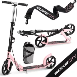   Klasszikus roller, SOKE City, rózsaszín, összecsukható, 20 cm 88A PU kerekek, ABEC-9 csapágy, kézi és lábfék, állítható magasság, maximum 100 kg